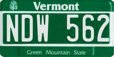 VT license plate NDW562
