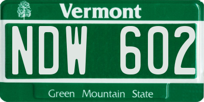 VT license plate NDW602