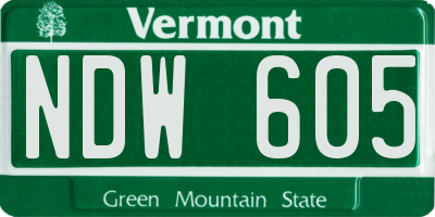 VT license plate NDW605