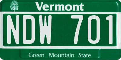 VT license plate NDW701