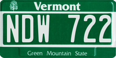 VT license plate NDW722