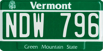 VT license plate NDW796