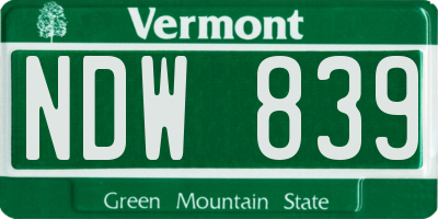 VT license plate NDW839
