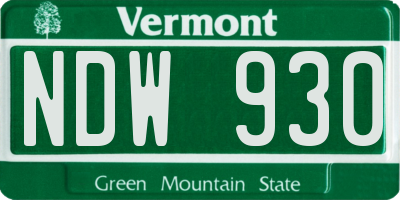 VT license plate NDW930