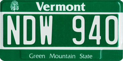 VT license plate NDW940
