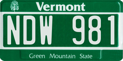 VT license plate NDW981