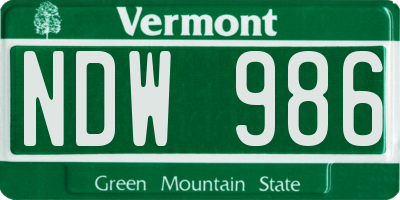 VT license plate NDW986
