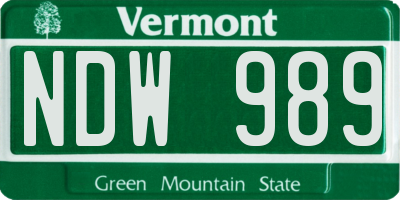 VT license plate NDW989