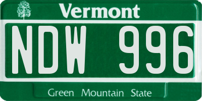 VT license plate NDW996