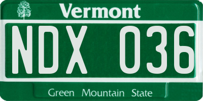 VT license plate NDX036