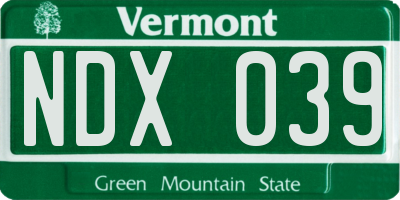 VT license plate NDX039