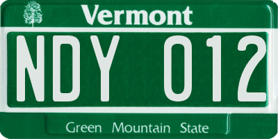 VT license plate NDY012