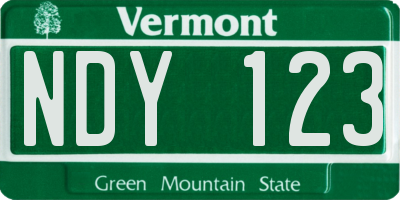 VT license plate NDY123