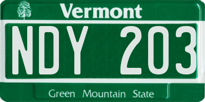 VT license plate NDY203