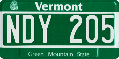 VT license plate NDY205