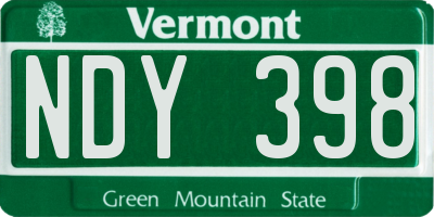 VT license plate NDY398