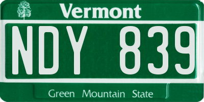 VT license plate NDY839
