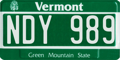VT license plate NDY989