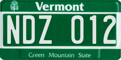 VT license plate NDZ012
