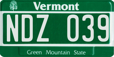 VT license plate NDZ039
