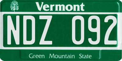 VT license plate NDZ092
