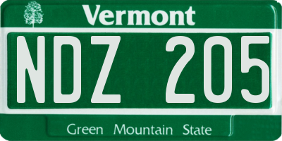 VT license plate NDZ205
