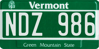 VT license plate NDZ986