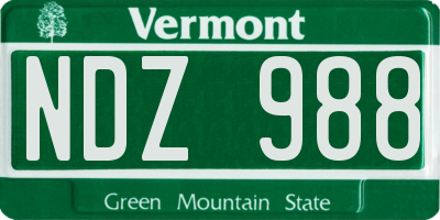VT license plate NDZ988