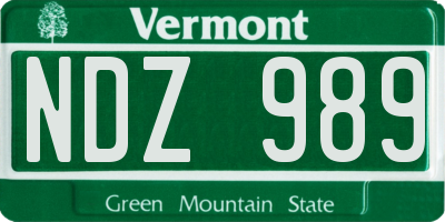 VT license plate NDZ989