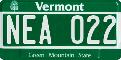 VT license plate NEA022