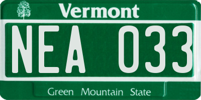 VT license plate NEA033