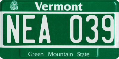 VT license plate NEA039