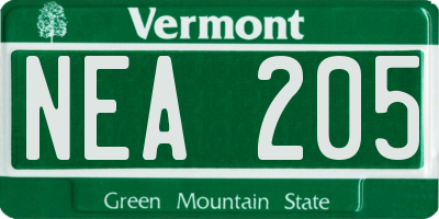VT license plate NEA205