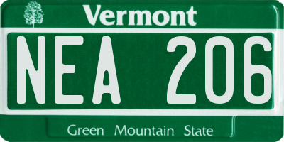 VT license plate NEA206