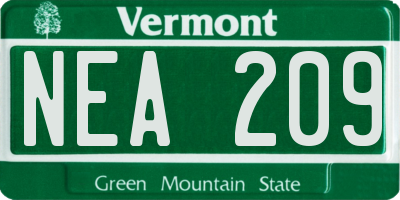 VT license plate NEA209