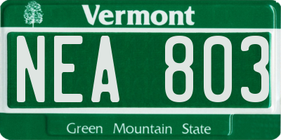 VT license plate NEA803