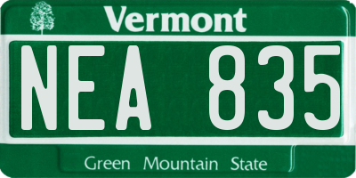 VT license plate NEA835