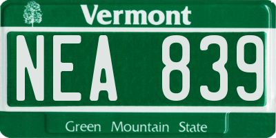 VT license plate NEA839