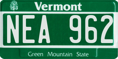 VT license plate NEA962