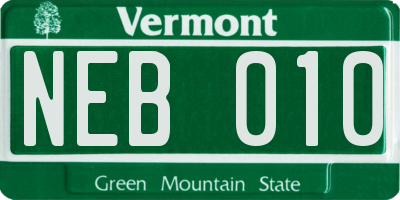 VT license plate NEB010