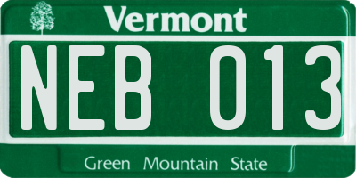 VT license plate NEB013
