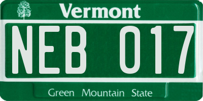 VT license plate NEB017