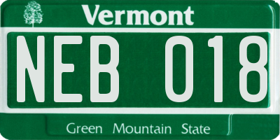 VT license plate NEB018