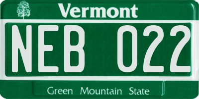 VT license plate NEB022