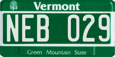 VT license plate NEB029