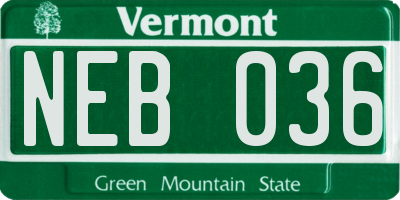 VT license plate NEB036