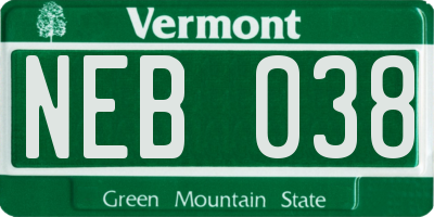 VT license plate NEB038
