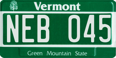 VT license plate NEB045
