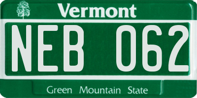 VT license plate NEB062