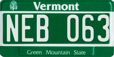 VT license plate NEB063